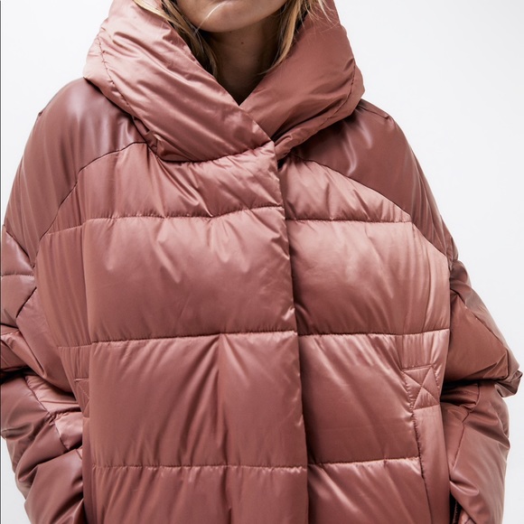Zara Pink Faux Leather Puffer Jacket - Picture 2 of 4